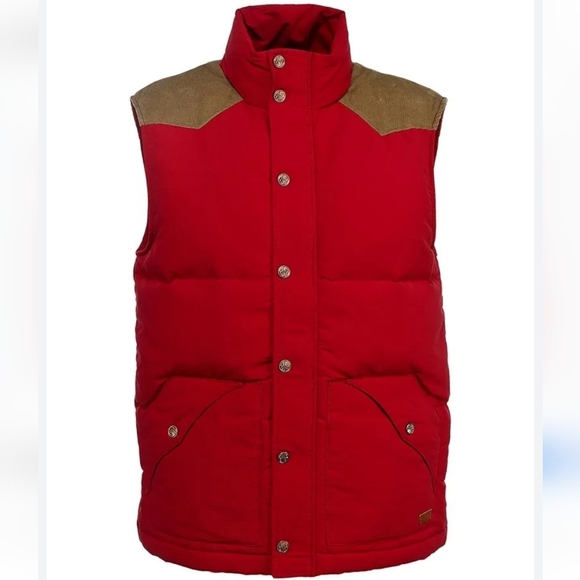 Levi's Men's Goose Down Fill Red Puffer Vest With Corduroy Trim Small - Picture 12 of 15